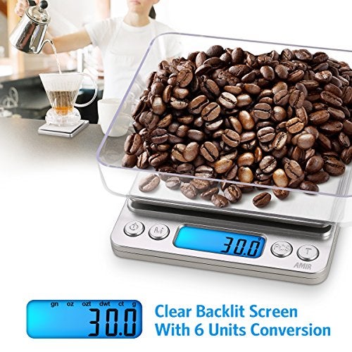 AMIR Digital Kitchen Scale, 3000g 0.01oz/ 0.1g Pocket Coffee Scale, Mini Food Scale, Pro Electronic Jewelry Scale with Back-Lit LCD Display, Tare & PCS Functions, Stainless Steel, Batteries Included - Image 5