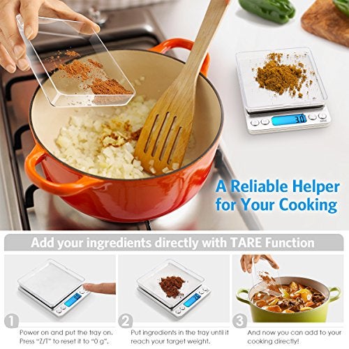 AMIR Digital Kitchen Scale, 3000g 0.01oz/ 0.1g Pocket Coffee Scale, Mini Food Scale, Pro Electronic Jewelry Scale with Back-Lit LCD Display, Tare & PCS Functions, Stainless Steel, Batteries Included - Image 3