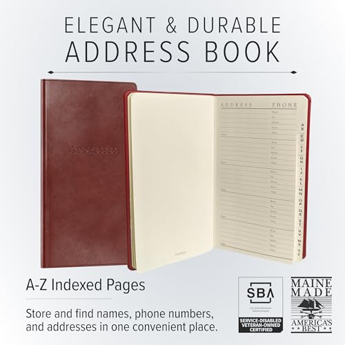 Gallery Leather Small Address Book with Alphabetical Tabs up to 403 Records Leather Notebook Hardcover Telephone and Address Books 6x325 Pocket Address Acadia Black - Image 3