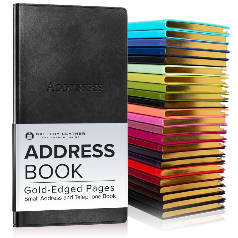 Gallery Leather Small Address Book with Alphabetical Tabs up to 403 Records Leather Notebook Hardcover Telephone and Address Books 6x325 Pocket Address Acadia Black - Image 2