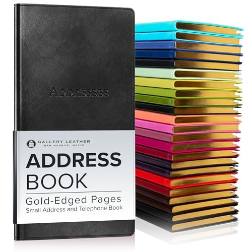 Gallery Leather Small Address Book with Alphabetical Tabs up to 403 Records Leather Notebook Hardcover Telephone and Address Books 6x325 Pocket Address Acadia Black - Image 1