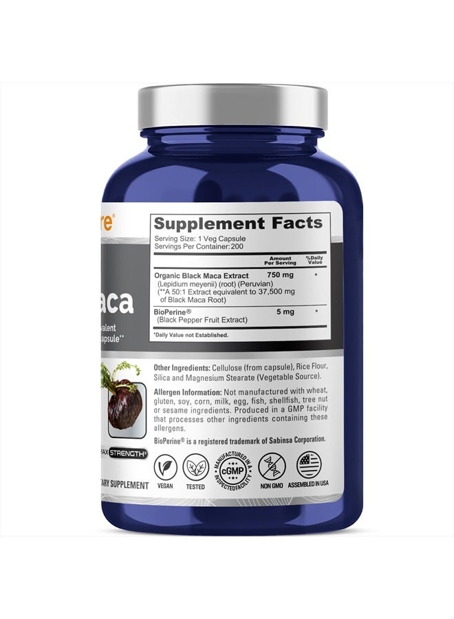 NusaPure Black Maca Root 37,500mg per Caps 200 Veggie Capsules (Vegan, Non-GMO, Vegan)  - Image 2