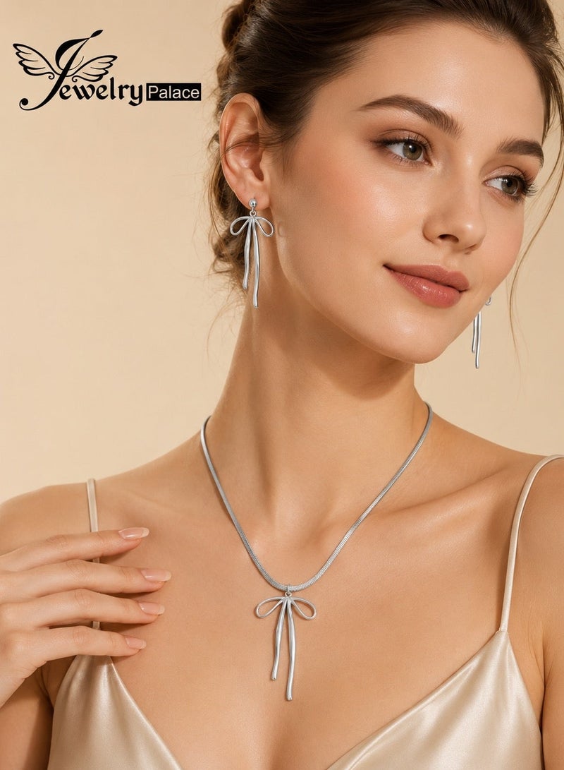 JewelryPalace 2 Pcs Silver Plated Stainless Steel Jewelry Set For Women, Necklace And Earrings Set, Daily And Occasion Accessories - Image 1