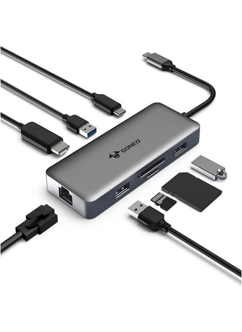 8 في 1 USB C HUB محول Multiport Adapter USB C Docking Station مع 4K HDMI Port 3 منافذ USB SD/TF READER USB C DONGLE لـ Dell/MacBook Pro/MacBook Air/HP XPS/Lenovo أجهزة الكمبيوتر المحمولة