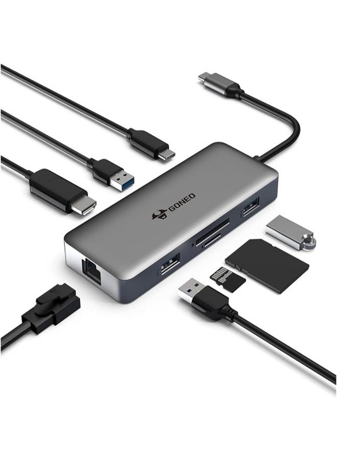 جونيو - 8 في 1 USB C HUB محول Multiport Adapter USB C Docking Station مع 4K HDMI Port 3 منافذ USB SD/TF READER USB C DONGLE لـ Dell/MacBook Pro/MacBook Air/HP XPS/Lenovo أجهزة الكمبيوتر المحمولة - Image 1