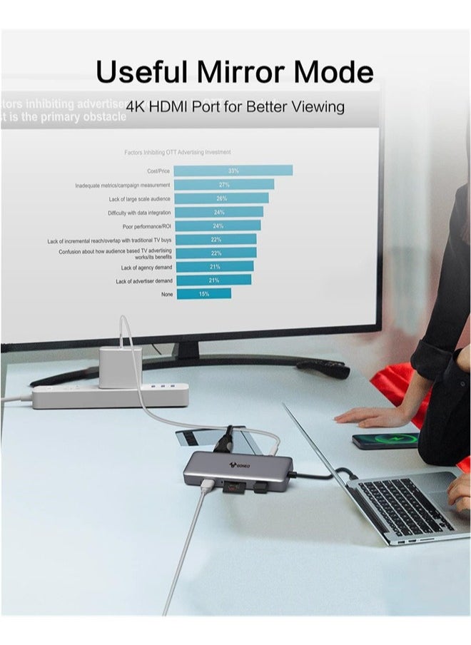 جونيو - 8 في 1 USB C HUB محول Multiport Adapter USB C Docking Station مع 4K HDMI Port 3 منافذ USB SD/TF READER USB C DONGLE لـ Dell/MacBook Pro/MacBook Air/HP XPS/Lenovo أجهزة الكمبيوتر المحمولة - Image 1