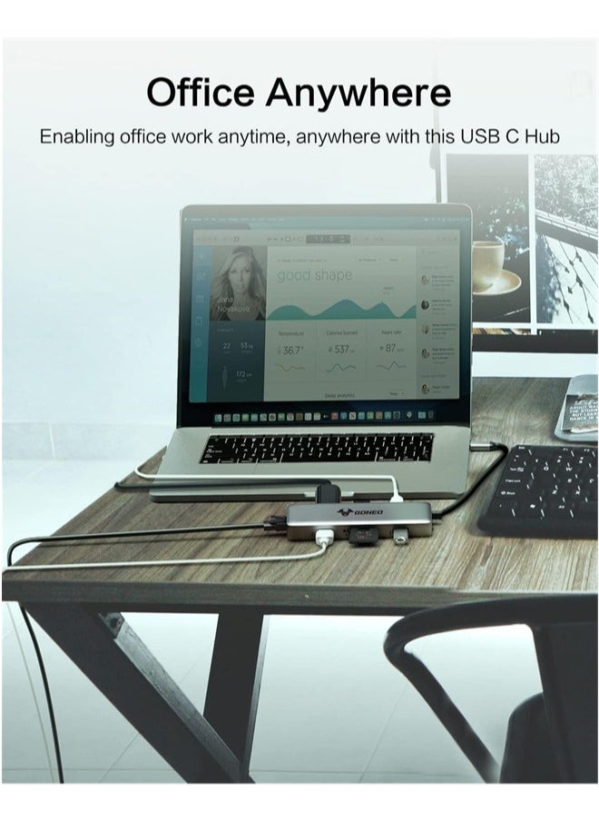 جونيو - 8 في 1 USB C HUB محول Multiport Adapter USB C Docking Station مع 4K HDMI Port 3 منافذ USB SD/TF READER USB C DONGLE لـ Dell/MacBook Pro/MacBook Air/HP XPS/Lenovo أجهزة الكمبيوتر المحمولة - Image 1