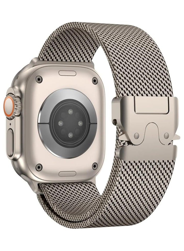 BOSART for Apple Watch Metal Bands Ultra 2 49mm 46mm Series 10, 1:1 Stainless Steel Mesh Loop with Parachute-style Metal Buckle for Apple Watch Series 7 8 9 45mm Series 6 5 4 44mm, Titanium - Image 1