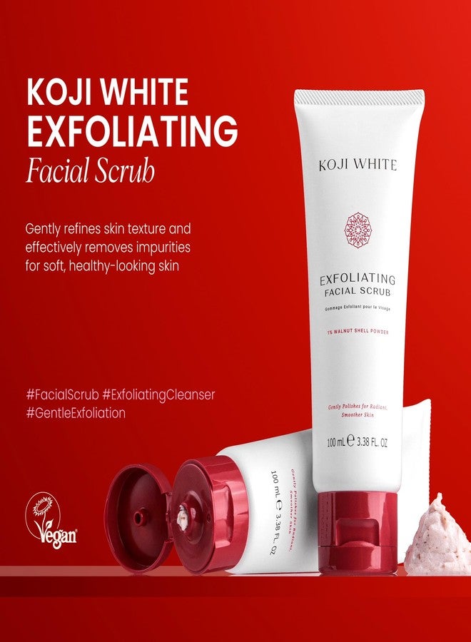 Koji White Exfoliating Facial Scrub, Gentle Face Wash with 1% Walnut Shell Powder, AHA, Kojic Acid Dipalmitate & Hyaluronic Acid | Hydrating, Unscented, Vegan, 100 ml (3.38 fl oz) - Image 2