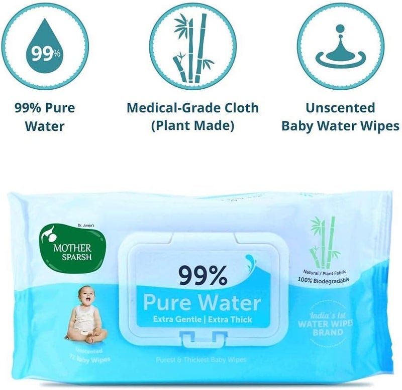Mother Sparsh 99% Pure Water Unscented Baby Wipes - 72 pcs/Pack, Pack of 8 - Image 5