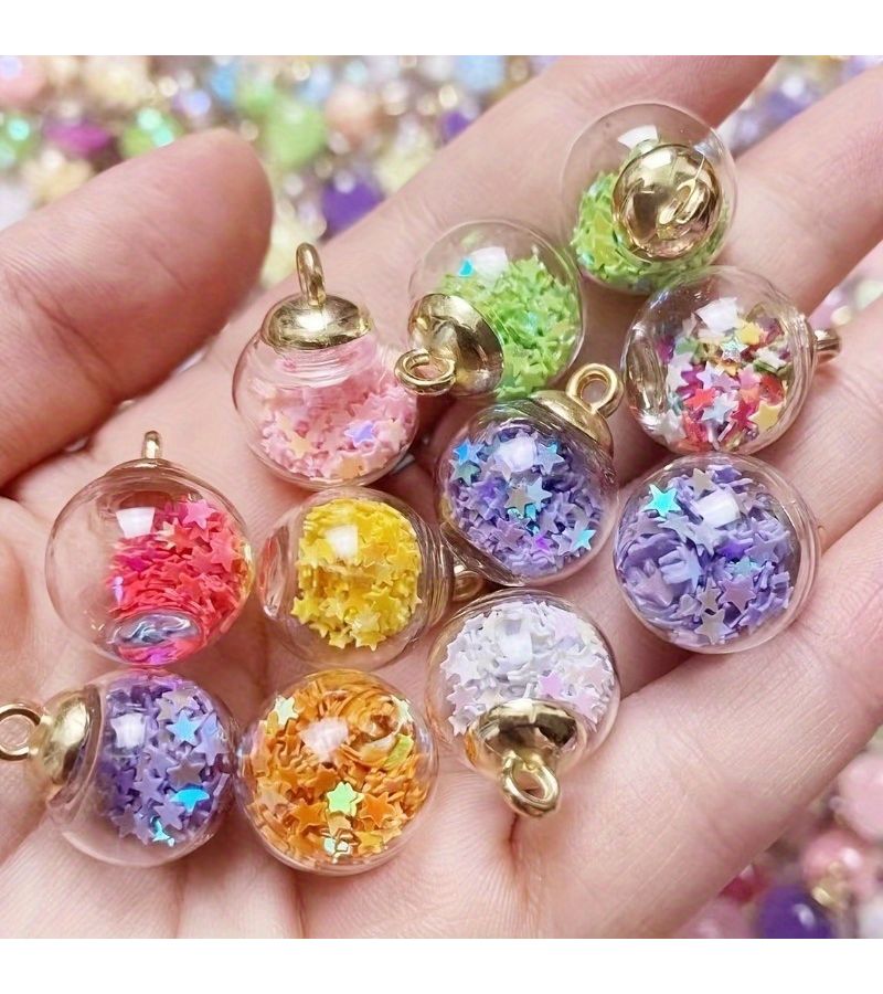 20 Pieces Multicolor Transparent Starry Glass Beads With Glittering Sequins And Sparkling Stars For DIY Phone Charms Jewelry Bag Accessories And Christmas Displays Create A Dreamy Gift - Image 1