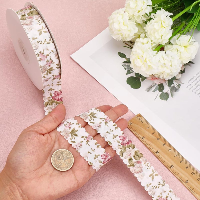 CABODYALS 20 Yards Flower Print Ribbon White Spring Summer Floral Pattern Polyester Ribbon Vintage Wavy Edge Ribbons Bulk with Spool for Sewing Making Craft Bouquet Home Decor Wedding DIY Christmas - Image 4