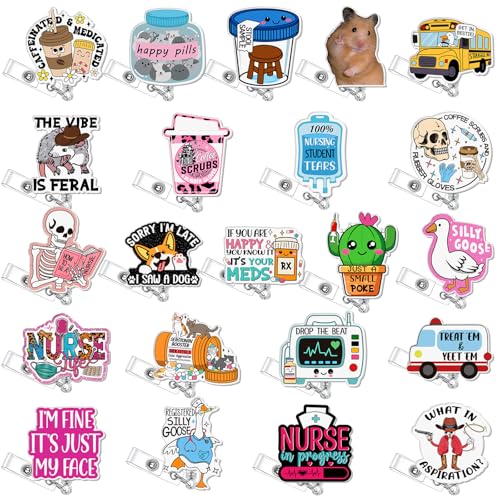 Feifeiya 24 Pcs Funny Badge Reel Nurse Cute Retractable Name ID Clip Badge Holder for Doctor Student Medical Assistant Coworker Work Accessories Bulk GiftsNuse Style - Image 1