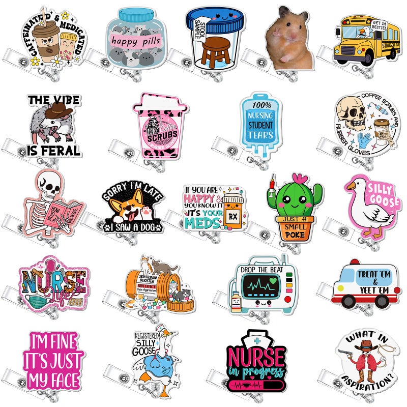 Feifeiya 24 Pcs Funny Badge Reel Nurse Cute Retractable Name ID Clip Badge Holder for Doctor Student Medical Assistant Coworker Work Accessories Bulk GiftsNuse Style - Image 2