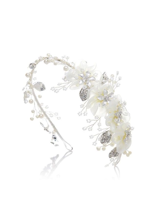 SWEETV Flower Bridal Headbands Ivory-Wedding Headpieces Hair Bands Jewelry Hair Accessories for Women Brides - Image 3