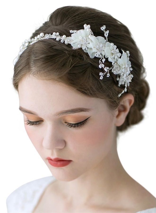 SWEETV Flower Bridal Headbands Ivory-Wedding Headpieces Hair Bands Jewelry Hair Accessories for Women Brides - Image 1