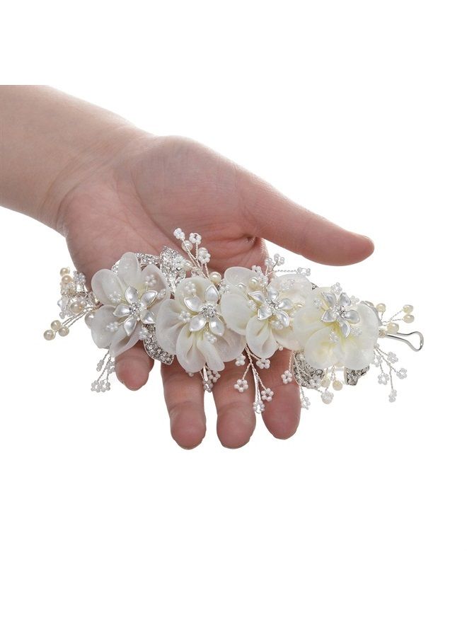 SWEETV Flower Bridal Headbands Ivory-Wedding Headpieces Hair Bands Jewelry Hair Accessories for Women Brides - Image 5