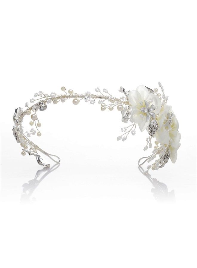 SWEETV Flower Bridal Headbands Ivory-Wedding Headpieces Hair Bands Jewelry Hair Accessories for Women Brides - Image 4