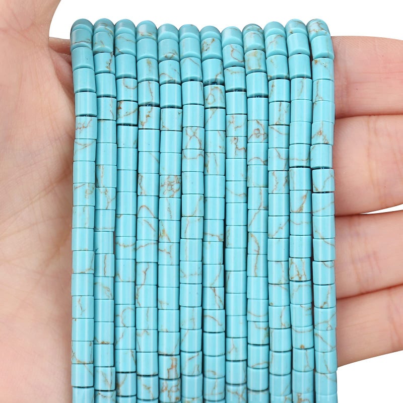 Natural Blue Turquoise Spacer Beads Loose Semi Precious Flat Round Gemstone Heishi Disc Stone Beads for Beading Jewelry Making 4mm4mm 38cm