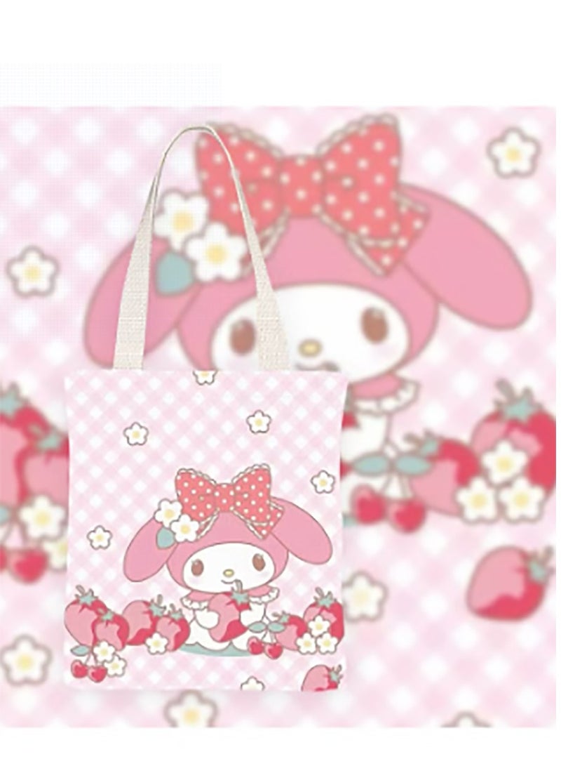 Cartoon Sanrio Melody pattern canvas tote bag, student class bag tote bag, reusable beautiful environmentally friendly bag, book shopping groceries cute cotton tote bag - Image 1