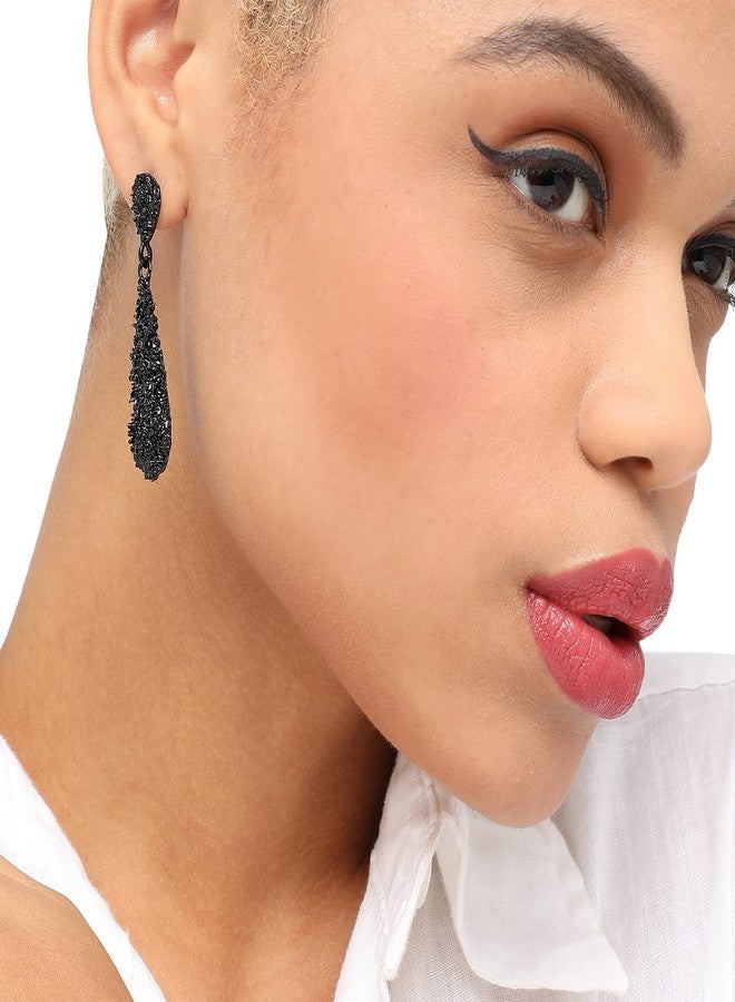 SOHI Black Rhinestones Drop Earrings for Women & Girls, jewellery for women, light weight earrings, Push Closure, modern, statement, artificial earrings for women, western earrings (4252) - Image 5