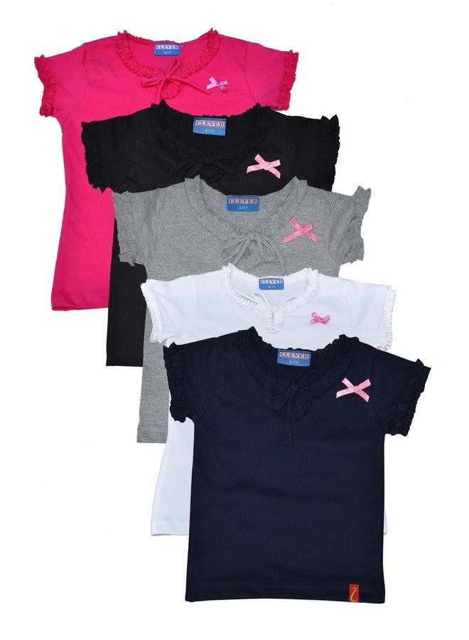 Clever Baby Girl's Tshirt(ZCGT-004-PC5-06-9-12 Month_Multi_9-12 Month) Pack of 5