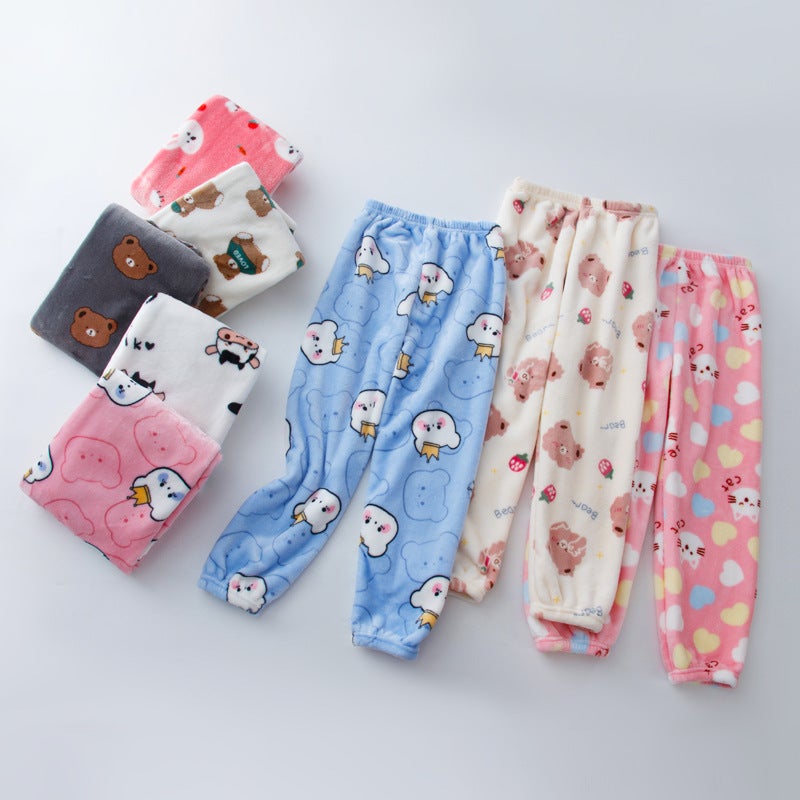 Thickened Children'S Pajama Pants Coral Fleece Boys' Loose Home Pants Girls' Warm Flannel Trousers - Image 3