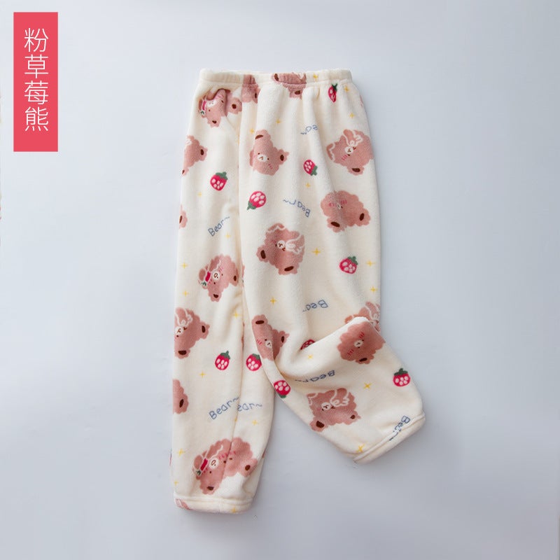 Thickened Children'S Pajama Pants Coral Fleece Boys' Loose Home Pants Girls' Warm Flannel Trousers - Image 1