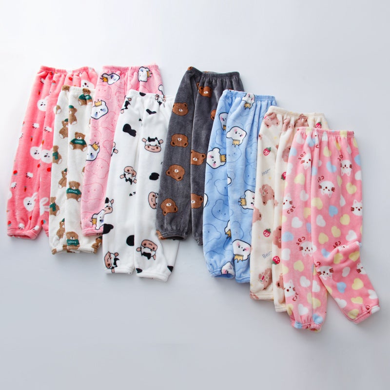 Thickened Children'S Pajama Pants Coral Fleece Boys' Loose Home Pants Girls' Warm Flannel Trousers - Image 4