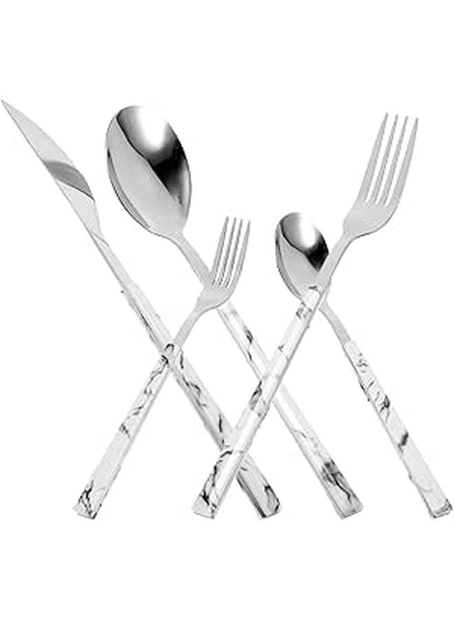 Stainless Steel Flatware Set with Marble Handles 5 Piece Silverware Cutlery Kit for Home Dining - Image 1