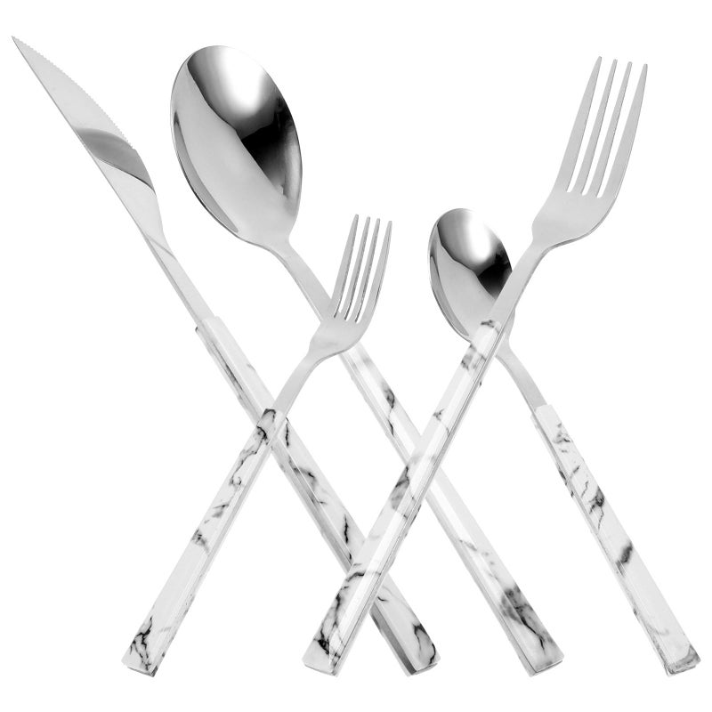 Stainless Steel Flatware Set with Marble Handles 5 Piece Silverware Cutlery Kit for Home Dining - Image 2