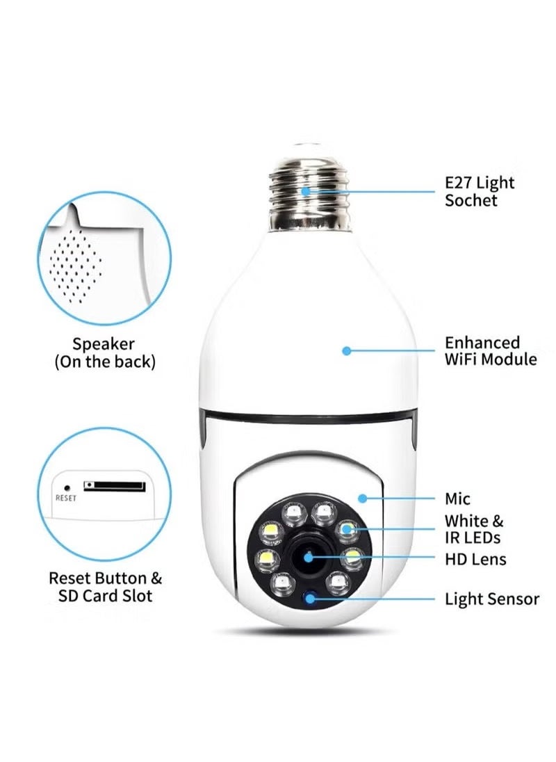 Generic - 5 PACKS1080P Wireless Wifi Pan/Tilt Light Bulb Security Camera, 360 Degrees 3.0MP Cam Home Surveillance CCTV Panoramic IP Camera, with Night Vision, Smart Motion Detection - Image 1