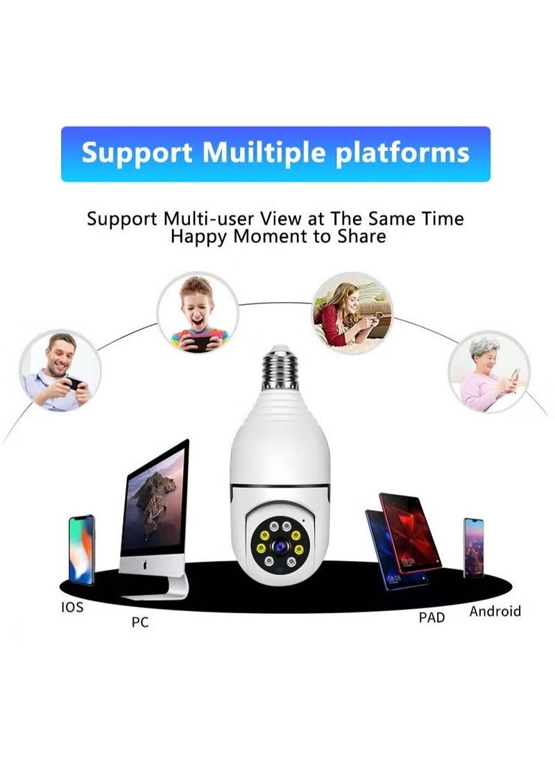 Generic - 5 PACKS1080P Wireless Wifi Pan/Tilt Light Bulb Security Camera, 360 Degrees 3.0MP Cam Home Surveillance CCTV Panoramic IP Camera, with Night Vision, Smart Motion Detection - Image 1