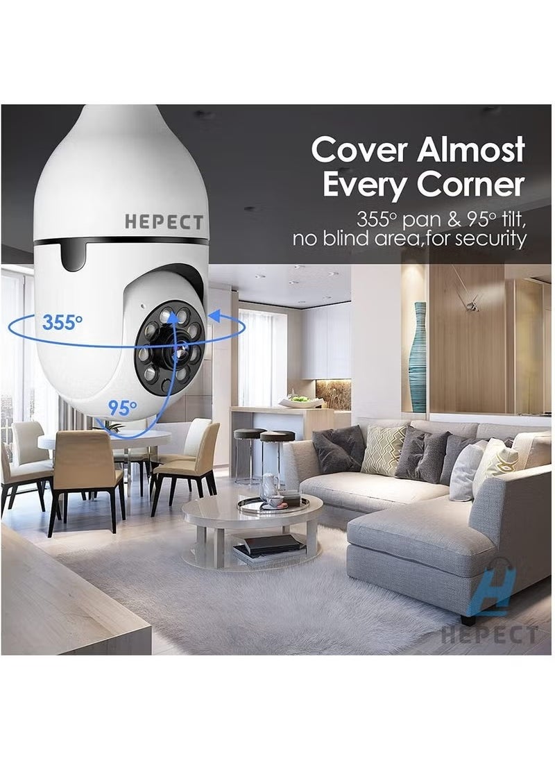 Generic - 5 PACKS1080P Wireless Wifi Pan/Tilt Light Bulb Security Camera, 360 Degrees 3.0MP Cam Home Surveillance CCTV Panoramic IP Camera, with Night Vision, Smart Motion Detection - Image 1