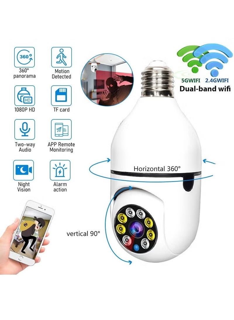 Generic - 5 PACKS1080P Wireless Wifi Pan/Tilt Light Bulb Security Camera, 360 Degrees 3.0MP Cam Home Surveillance CCTV Panoramic IP Camera, with Night Vision, Smart Motion Detection - Image 1