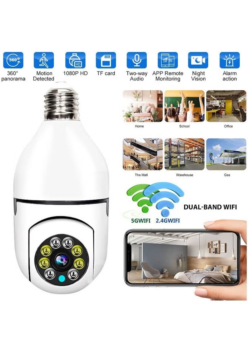 Generic - 5 PACKS1080P Wireless Wifi Pan/Tilt Light Bulb Security Camera, 360 Degrees 3.0MP Cam Home Surveillance CCTV Panoramic IP Camera, with Night Vision, Smart Motion Detection - Image 1