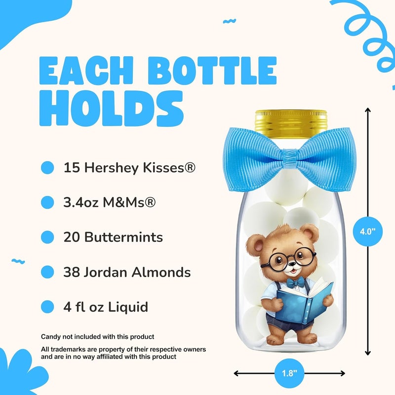 Ethisa Small 12 Pack We Can Bearly Wait Party Favors for Boy - Candy Jars with Bowties and Stickers - DIY Party Decoration Bottles for Baby Shower and Gender Reveal - Blue Teddy Bear Table Centerpiece - Image 4