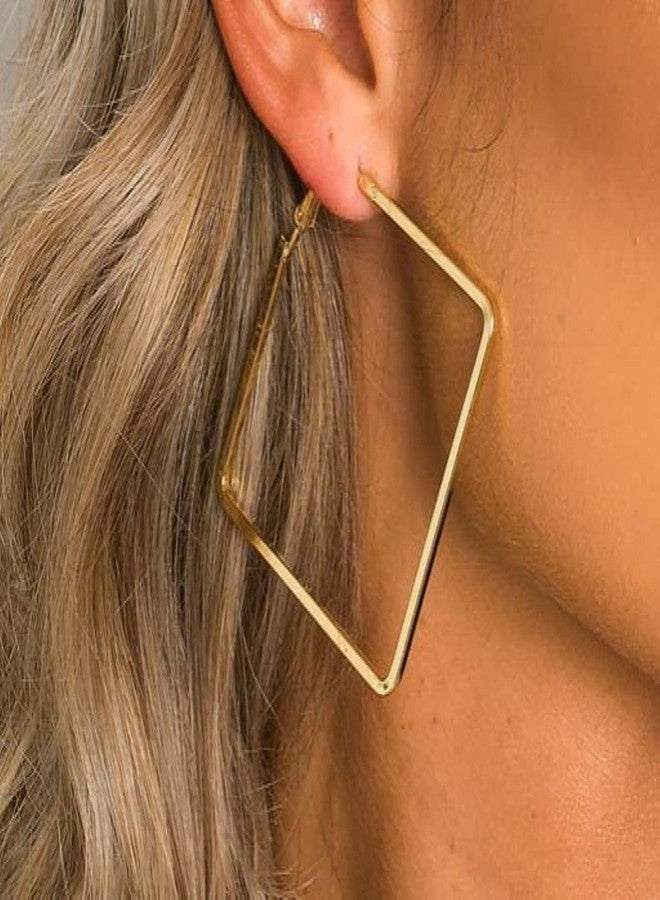 DENICRAAS Brass Golden Square Geometrical design Hoop bali fashion earrings for Women and Girls 1p - Image 5