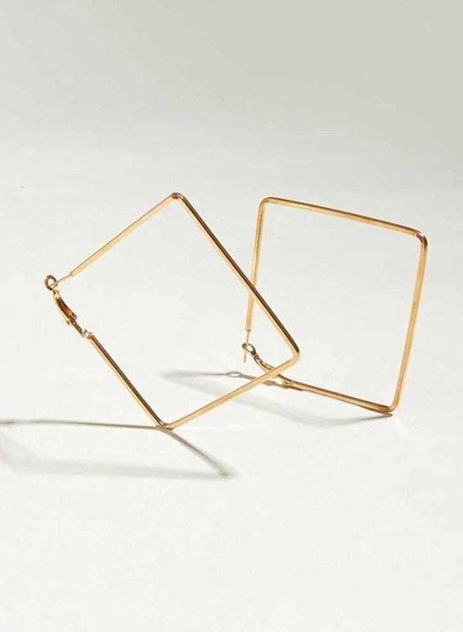 DENICRAAS Brass Golden Square Geometrical design Hoop bali fashion earrings for Women and Girls 1p - Image 3