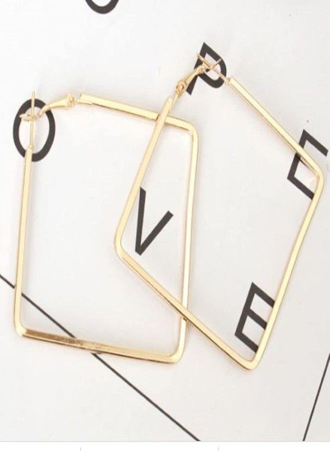 DENICRAAS Brass Golden Square Geometrical design Hoop bali fashion earrings for Women and Girls 1p - Image 4