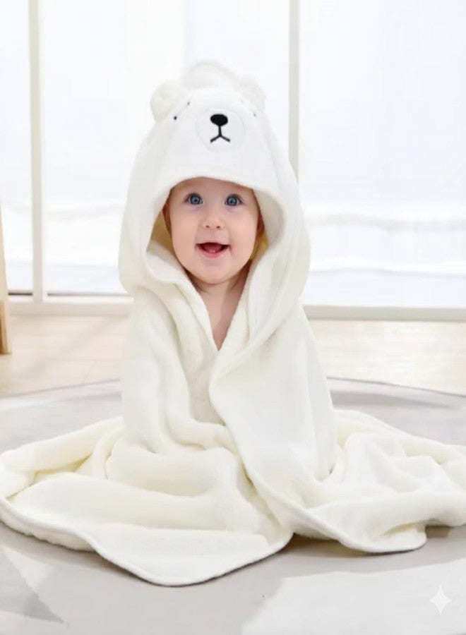 MINI MAVIN Hooded Baby Towels Newborn - Premium Baby Towel Set for 0 to 2 Years, Ultra Soft and Absorbent, Ideal for Newborns and Infants, Cute and Cozy for Bath Time | 80cm X 80cm (Hooded White) - Image 1