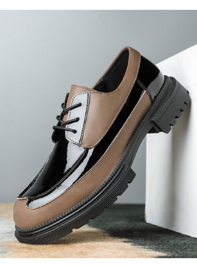 Fapai British Fashion Thick Sole Height Increase Lace-up Casual Men's Shoes Youth Formal Trendy Shoes Shiny Leather Low-top Business Small Leather Shoes Men - Image 1