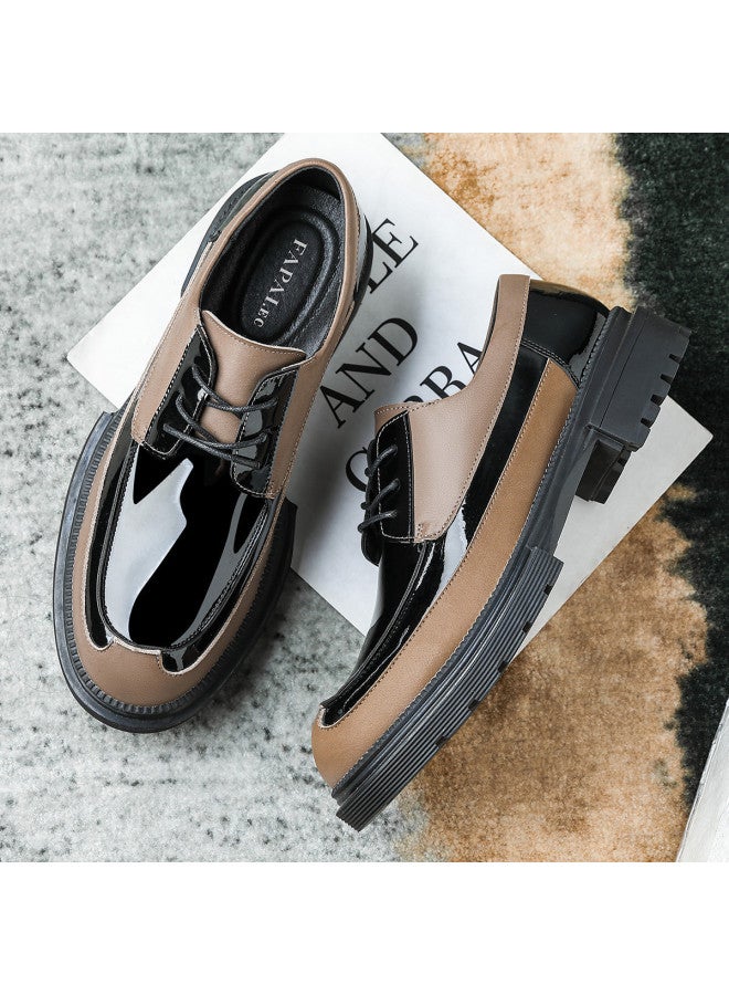 Fapai British Fashion Thick Sole Height Increase Lace-up Casual Men's Shoes Youth Formal Trendy Shoes Shiny Leather Low-top Business Small Leather Shoes Men - Image 2