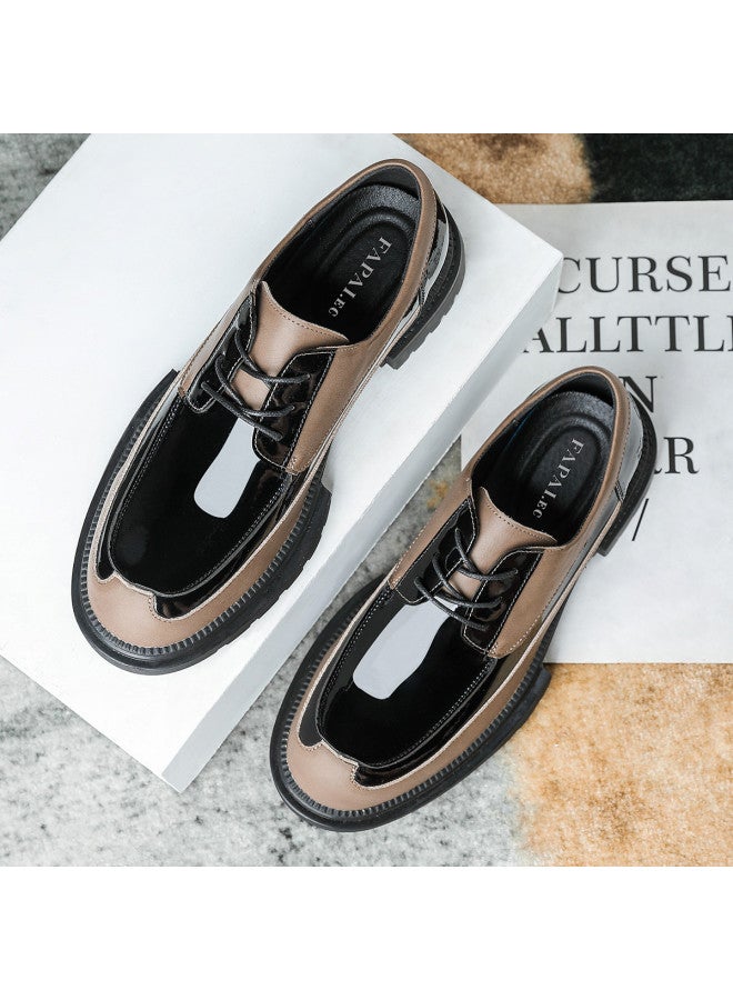 Fapai British Fashion Thick Sole Height Increase Lace-up Casual Men's Shoes Youth Formal Trendy Shoes Shiny Leather Low-top Business Small Leather Shoes Men - Image 5
