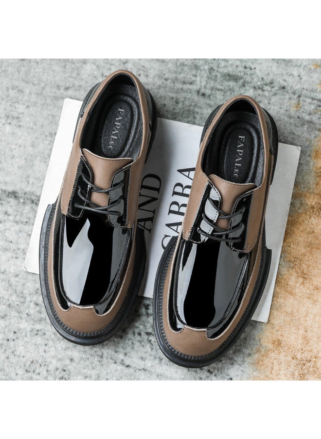 Fapai British Fashion Thick Sole Height Increase Lace-up Casual Men's Shoes Youth Formal Trendy Shoes Shiny Leather Low-top Business Small Leather Shoes Men - Image 3