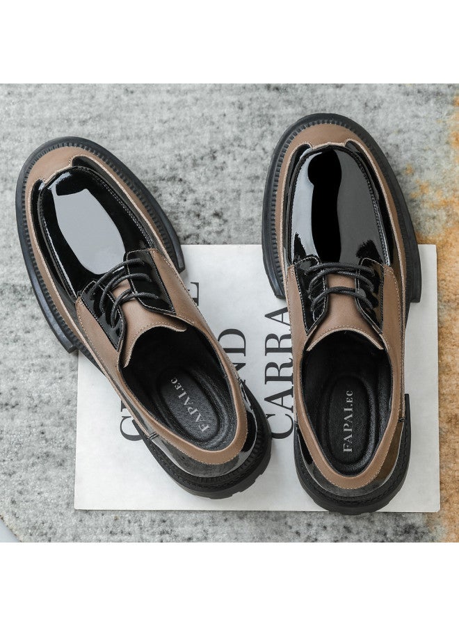 Fapai British Fashion Thick Sole Height Increase Lace-up Casual Men's Shoes Youth Formal Trendy Shoes Shiny Leather Low-top Business Small Leather Shoes Men - Image 4