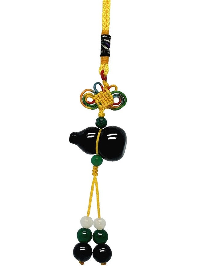 Betterdecor Feng Shui Handmade Black Obsidian Wu Lou/Hu Lu Gourd Calabash Car or Handbag Hanging Charm for Good Luck - Image 1