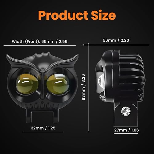 ELTRON TURBO 1 Years Warranty Owl Shape Imported Fog Led Light 12V-24V 110W Dc, Heavy Aluminium Material Yellow And White Beam Off-Roading For All Motorcycle, Scooty, Car (Pack Of 2 With Switch) - Image 2