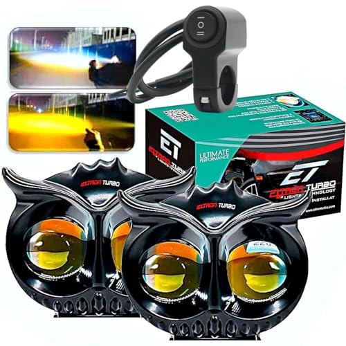 ELTRON TURBO 1 Years Warranty Owl Shape Imported Fog Led Light 12V-24V 110W Dc, Heavy Aluminium Material Yellow And White Beam Off-Roading For All Motorcycle, Scooty, Car (Pack Of 2 With Switch) - Image 1