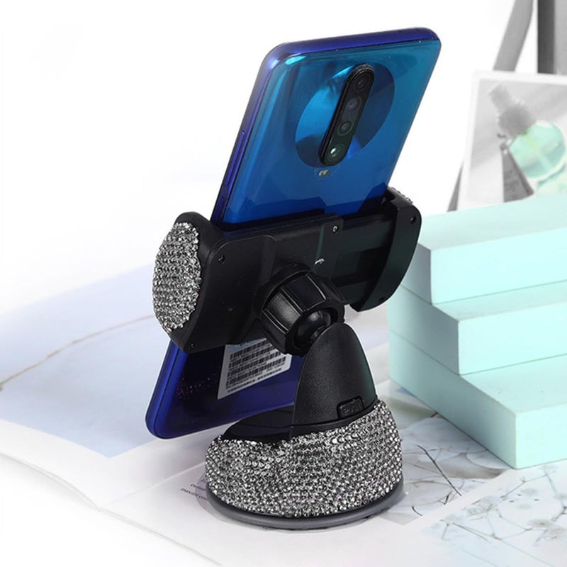 VILLCASE Bling Car Vent Phone Holder with Rhinestone Decoration Car Phone Mount Stand for Dashboard and Air Vent Black Finish for Women - Image 3